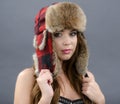 Beautiful Young Woman wearing Fur Hat Royalty Free Stock Photo