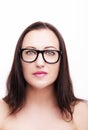 Beautiful young woman wearing glasses close-up isolated on white background Royalty Free Stock Photo