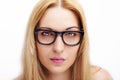 Beautiful young woman wearing glasses. Close-up shot. Royalty Free Stock Photo