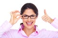 Beautiful young woman wearing glasses portrait.