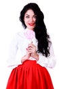 Beautiful young woman in a white blouse and a red skirt Royalty Free Stock Photo