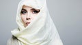 Beautiful young woman in white hijab. beauty girl in sari Royalty Free Stock Photo