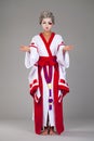 Beautiful young woman in white kimono Royalty Free Stock Photo