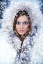 Beautiful young woman in winter fur coat Royalty Free Stock Photo