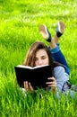 Beautiful young woman woman reading a book in a park Royalty Free Stock Photo