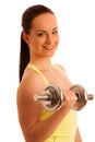 Beautiful young woman working out with dumbels in fitness gym