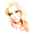 Beautiful young women with blondy hair, hand paint watercolor illustration