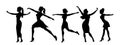 Young girls silhouettes are dancing. Vector stencils silhouettes of dancers