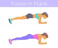 The beautiful young women are doing the forearm plank exercise.