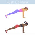 Beautiful young women are doing the push up plank exercise.