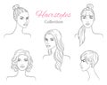 Beautiful young women with fashion trendy hairstyles. vector sketch illustration.