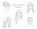 Beautiful young women with fashion trendy hairstyles. vector sketch illustration.