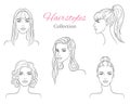 Beautiful young women with fashion trendy hairstyles. vector sketch illustration.