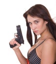 Beautiful young women with gun. Royalty Free Stock Photo