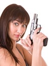 Beautiful young women with gun. Royalty Free Stock Photo