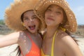 Beautiful young women have summer holiday or vacation time at beautiful beach. Pretty girls get enjoying their summer season life Royalty Free Stock Photo