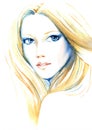 Beautiful young women with blondy hair, hand paint watercolor illustration