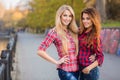 Beautiful young women on walk in park