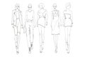 Beautiful young womens. Hand drawn fashion girls. Fashion model posing. Sketch. Illustration set Royalty Free Stock Photo