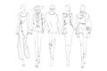 Beautiful young womens. Hand drawn fashion girls. Fashion model posing. Sketch. Illustration set Royalty Free Stock Photo