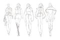 Beautiful young womens. Hand drawn fashion girls. Fashion model posing. Sketch. Vector set