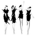 Beautiful young womens. Hand drawn fashion girls. Fashion model posing. Sketch. Vector set