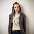 Beautiful Young Youth Girl With Shaven Head In Hoody Royalty Free Stock Photo