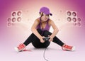 Beautiful young girl with joystick