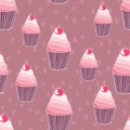 Beautiful yummy cupcake seamless background pattern