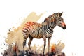 Beautiful zebra in the African savanna, watercolor illustration generated by AI