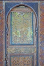 Beautiful zouak painted door at Bahia Palace, Marrakesh, Morocco