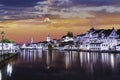 Beautiful Zurich city on limmat river bank at night