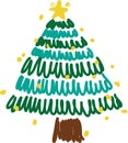 Coloring various lagom firs with hatching scribble style. Hand-drawn Christmas trees with toys. ink element for cards, stamps, ban