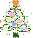 Coloring various lagom firs with hatching scribble style. Hand-drawn Christmas trees with toys. ink element for cards, stamps, ban Royalty Free Stock Photo