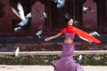 Beautifull Bollywood Actress dancing in Durbar Square Nepal Royalty Free Stock Photo