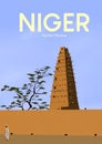 Beautifull day in agades mosque niger illustration best for vintage travel poster