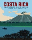 Beautifull destination arenal volcano mountain National ParkCosta Rica illustration best for travel poster with vintage style Royalty Free Stock Photo