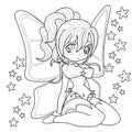 Beautifull fairy girl, Fantasy black and white image. Outlined on white background for  kids coloring book. Vector illustration Royalty Free Stock Photo