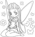 Beautifull fairy girl with wings, Outlined on white background for adult coloring book, vector illustration