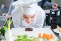 Beautifull female chef inspecting her meal and showing it off Royalty Free Stock Photo