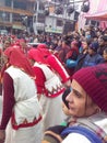 A beautifull indian ladies doing dans Loknritya wearing tredditional dresses on main market street