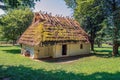 Beautifull rustical constructions, old picturesque peasant huts. Ethnographic open-air museum. Royalty Free Stock Photo