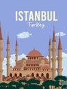 Beautifull Sultan Ahmad mosque ( blue mosque ) illustration best for travel poster with vintage retro style
