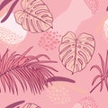 Beautifull tropical leaves branch seamless pattern design. Tropical leaves, monstera leaf seamless floral pattern background.