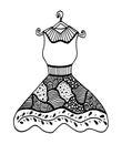 Beautifull vintage dress. Black and white vector for coloring, for