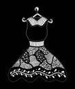 Beautifull vintage dress. Black and white vector for coloring