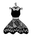 Beautifull vintage dress. Black and white vector for coloring