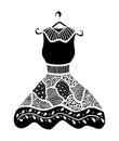 Beautifull vintage dress. Black and white vector for coloring