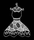 Beautifull vintage dress. Black and white vector for coloring