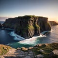 Beautifull wild landscape of Cliffs of Moher in Ireland. Hiking trip on summer holidays. made with Generative AI
